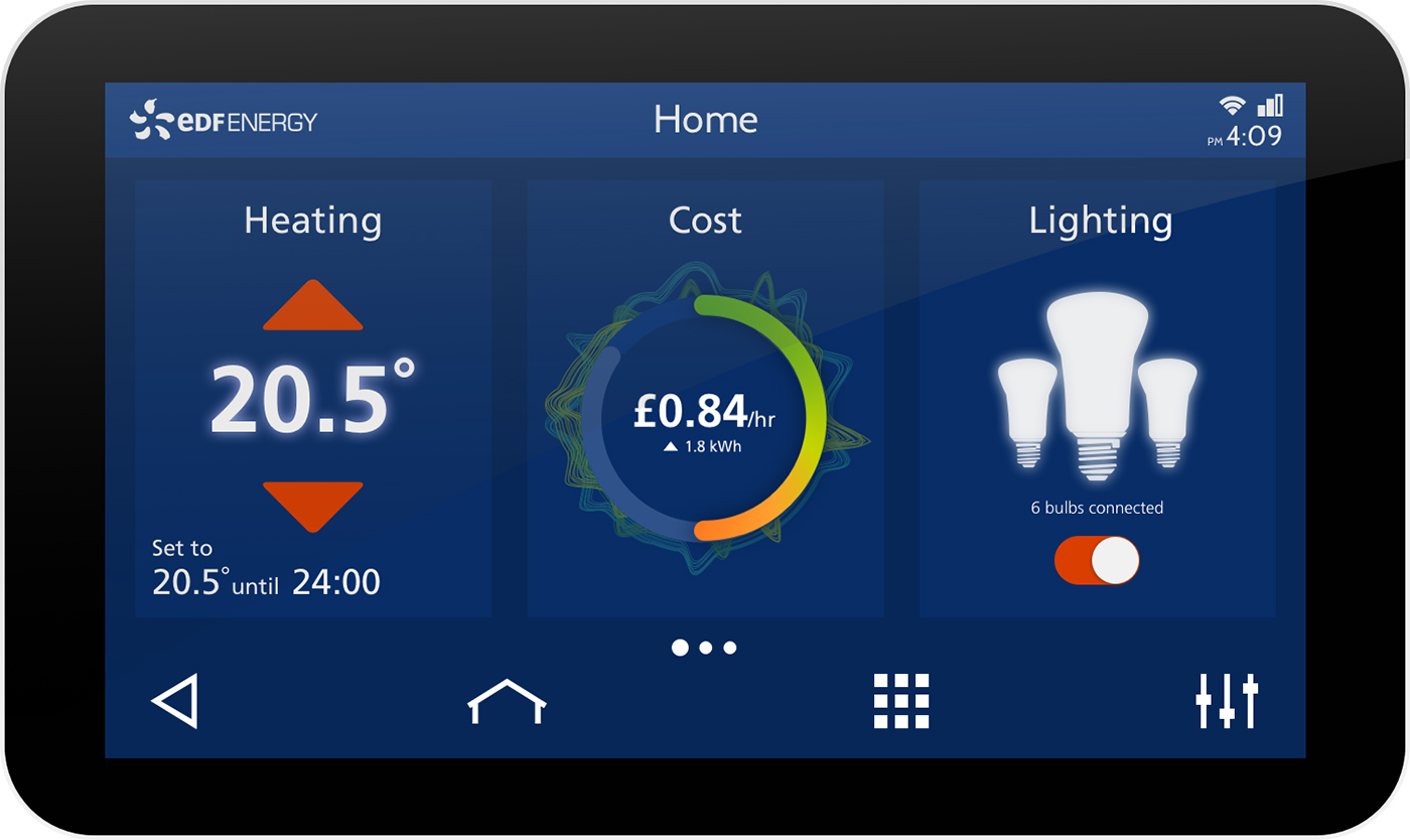 IHD showing a dashboard with various home automation controls.