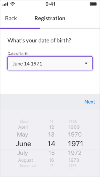 Native iOS date picker UI.