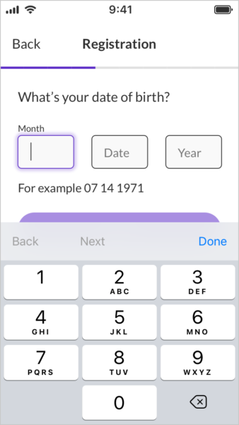 Separate input date of birth form fields